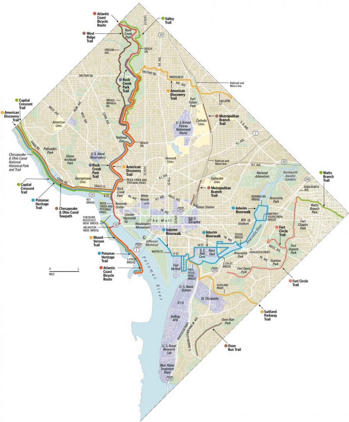 mapa de washington dc en bicicleta