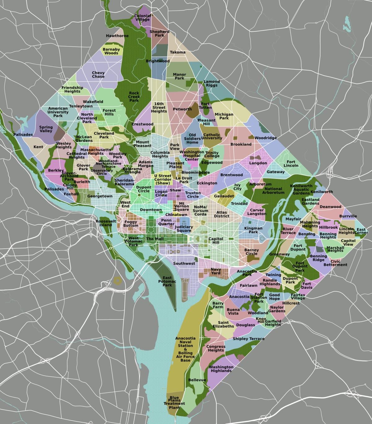 mapa de dc e área circundante
