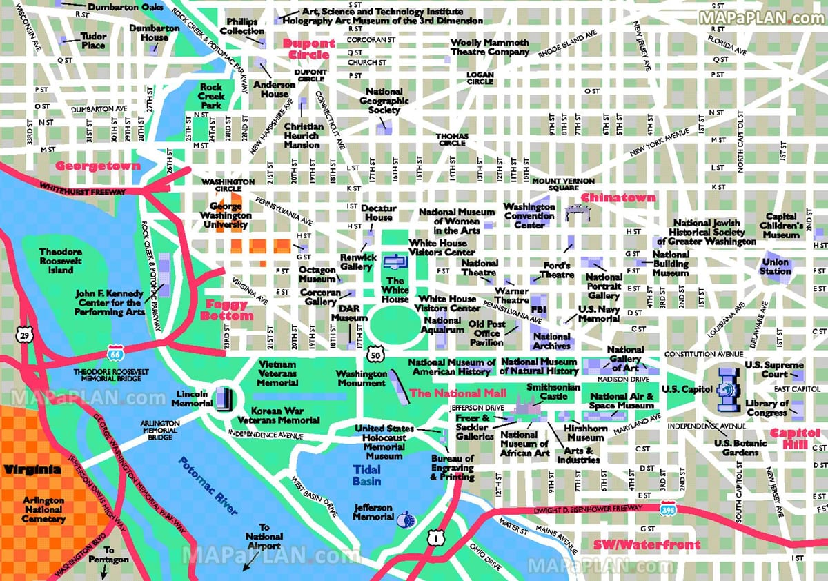 washington dc atraccións turísticas mapa