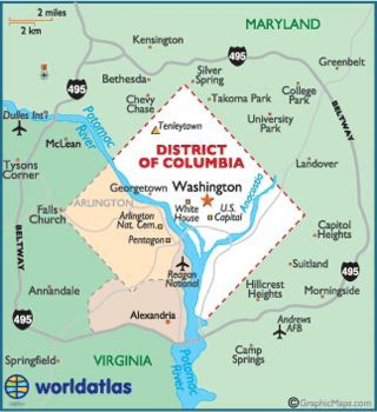 washington dc e estado de washington mapa