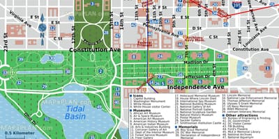 Mapa de washington dc principais atraccións
